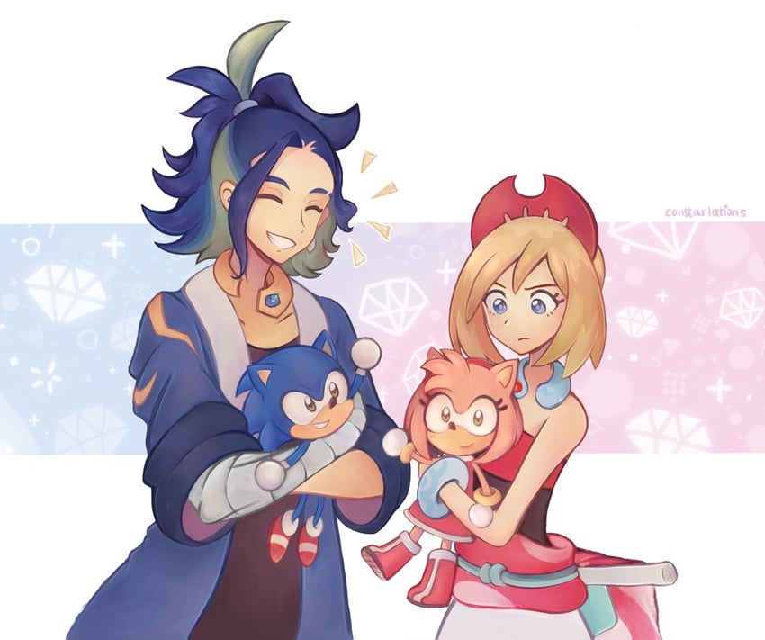 sonic the hedgehog, amy rose, irida, and adaman (pokemon and 2 more) drawn by constarlations