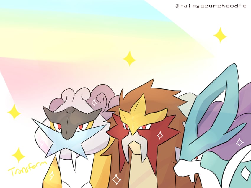 suicune, raikou, and entei (pokemon and 1 more) drawn by rainyazurehoodie