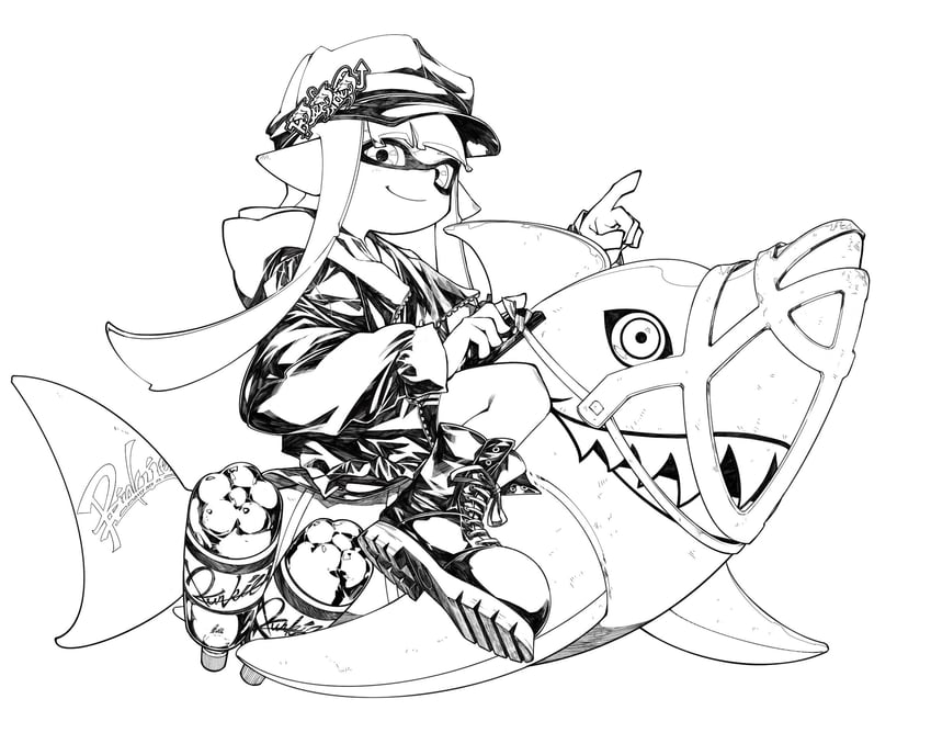 inkling player character and inkling girl (splatoon and 1 more) drawn by mhxbump
