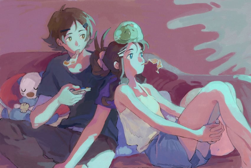hilda, hilbert, oshawott, and solosis (pokemon and 1 more) drawn by falu_(faluyelang)