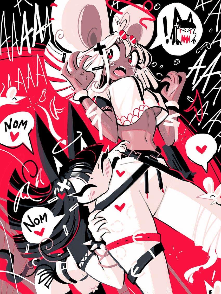 cat girl and mouse girl (original) drawn by andaerz