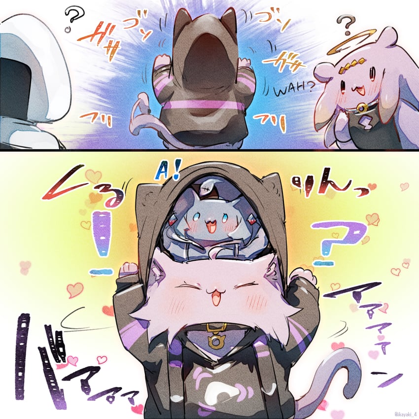 gawr gura, ninomae ina'nis, nekomata okayu, and onigirya (hololive and 1 more) drawn by ikayaki_(ikayaki4)