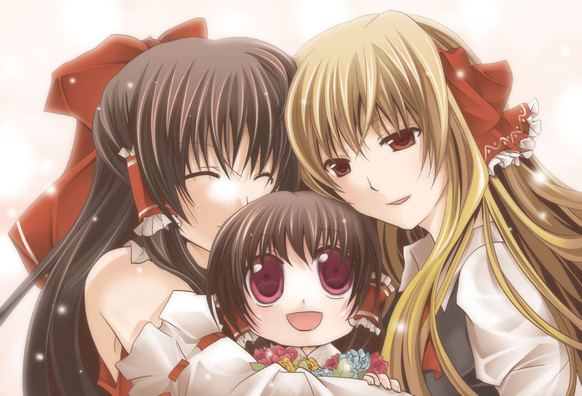 hakurei reimu, rumia, and sendai hakurei no miko (original and 2 more) drawn by yanagise