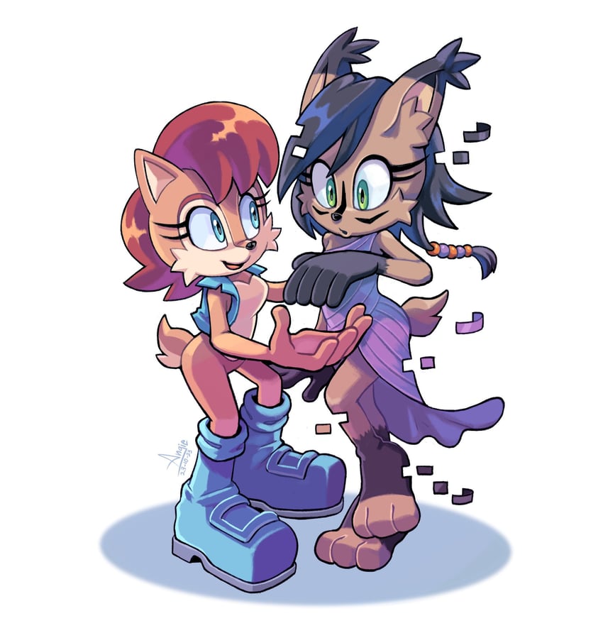 sally acorn, nicole, and nicole the holo-lynx (sonic and 1 more) drawn by angiethecat