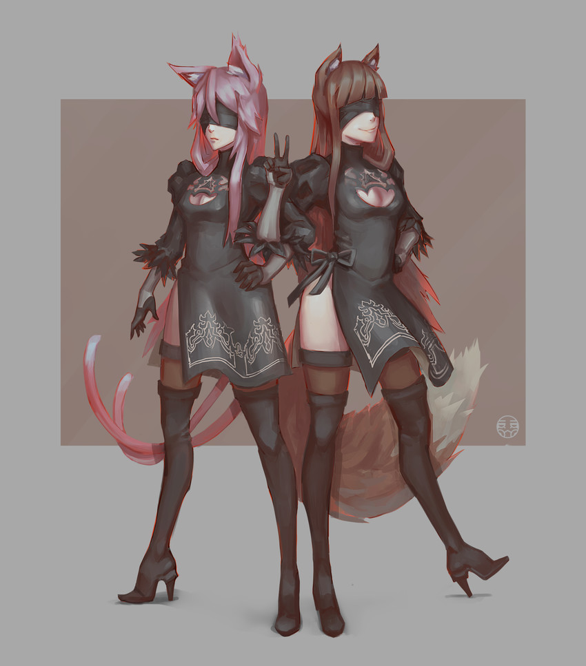 2b, holo, and kokonoe (nier and 3 more) drawn by ddrake13