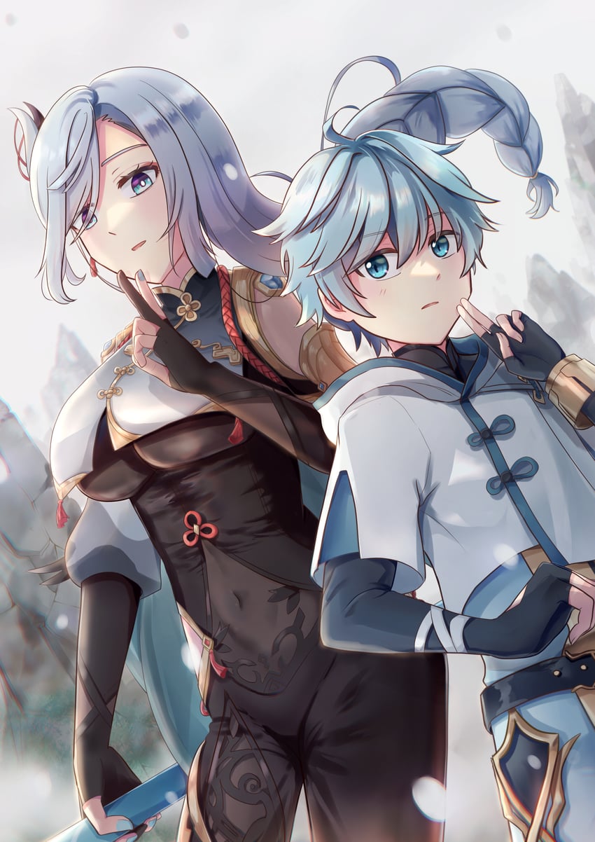 shenhe and chongyun (genshin impact) drawn by nocha