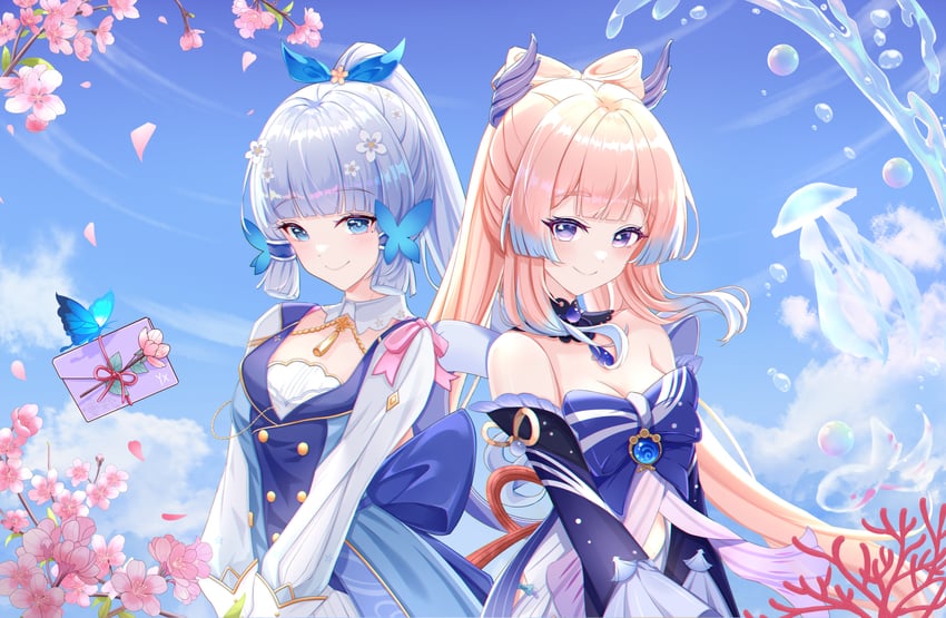 kamisato ayaka and sangonomiya kokomi (genshin impact) drawn by zhui_ming_ying_xue