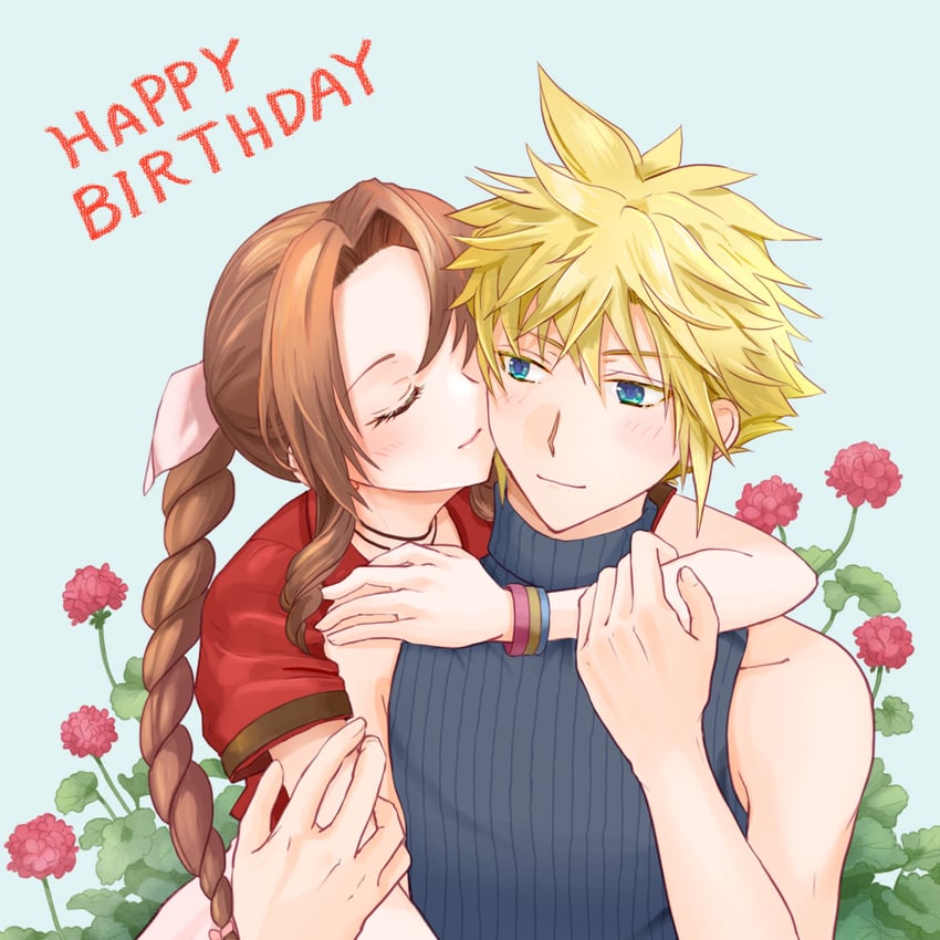 cloud strife and aerith gainsborough (final fantasy and 3 more) drawn by yahokichi_ma