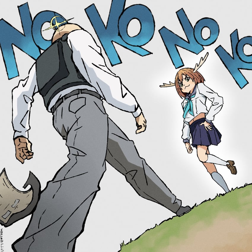 shikanoko noko and principal (nichijou and 1 more) drawn by wakazhi