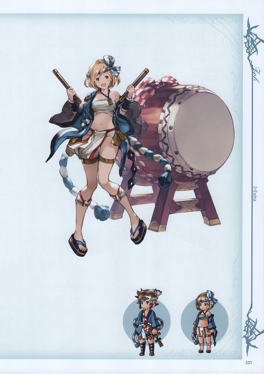 djeeta, gran, and drum master (granblue fantasy) drawn by minaba_hideo