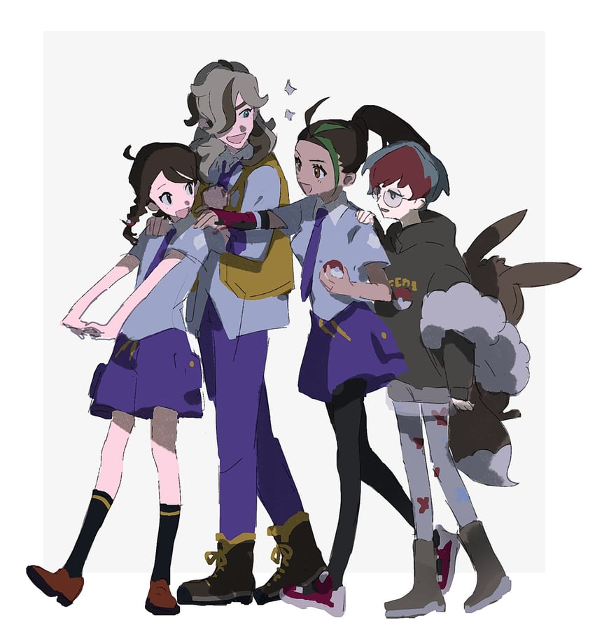 eevee, juliana, nemona, arven, and penny (pokemon and 1 more) drawn by denoia