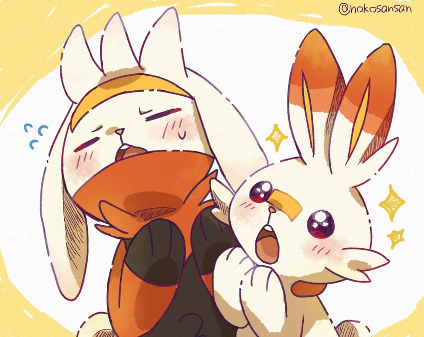scorbunny and raboot (pokemon) drawn by roku_(rokkrn)
