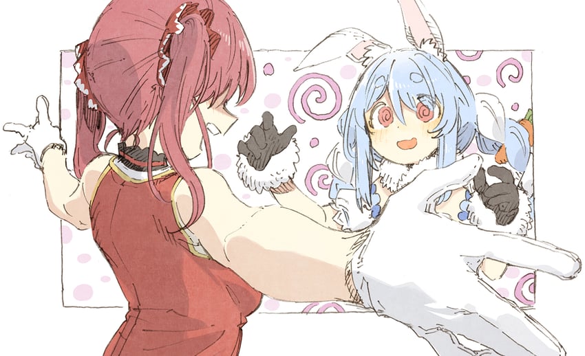houshou marine and usada pekora (hololive) drawn by abara_heiki