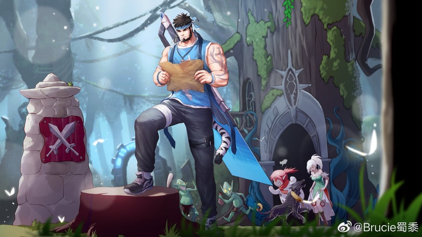 female mage, male priest, brucie, and seria kirmin (original and 1 more) drawn by baimeme