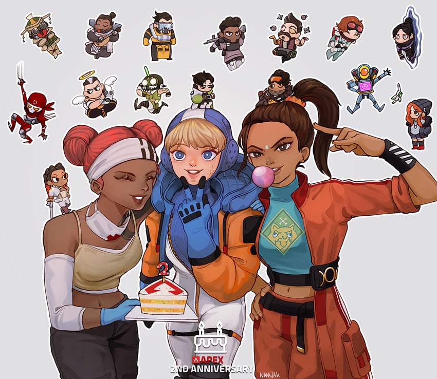 wattson, wraith, crypto, octane, lifeline, and 15 more (apex legends) drawn by namjak