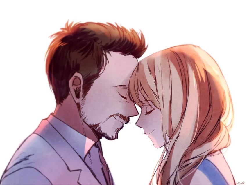 tony stark and pepper potts (marvel and 3 more) drawn by maro_(lij512)