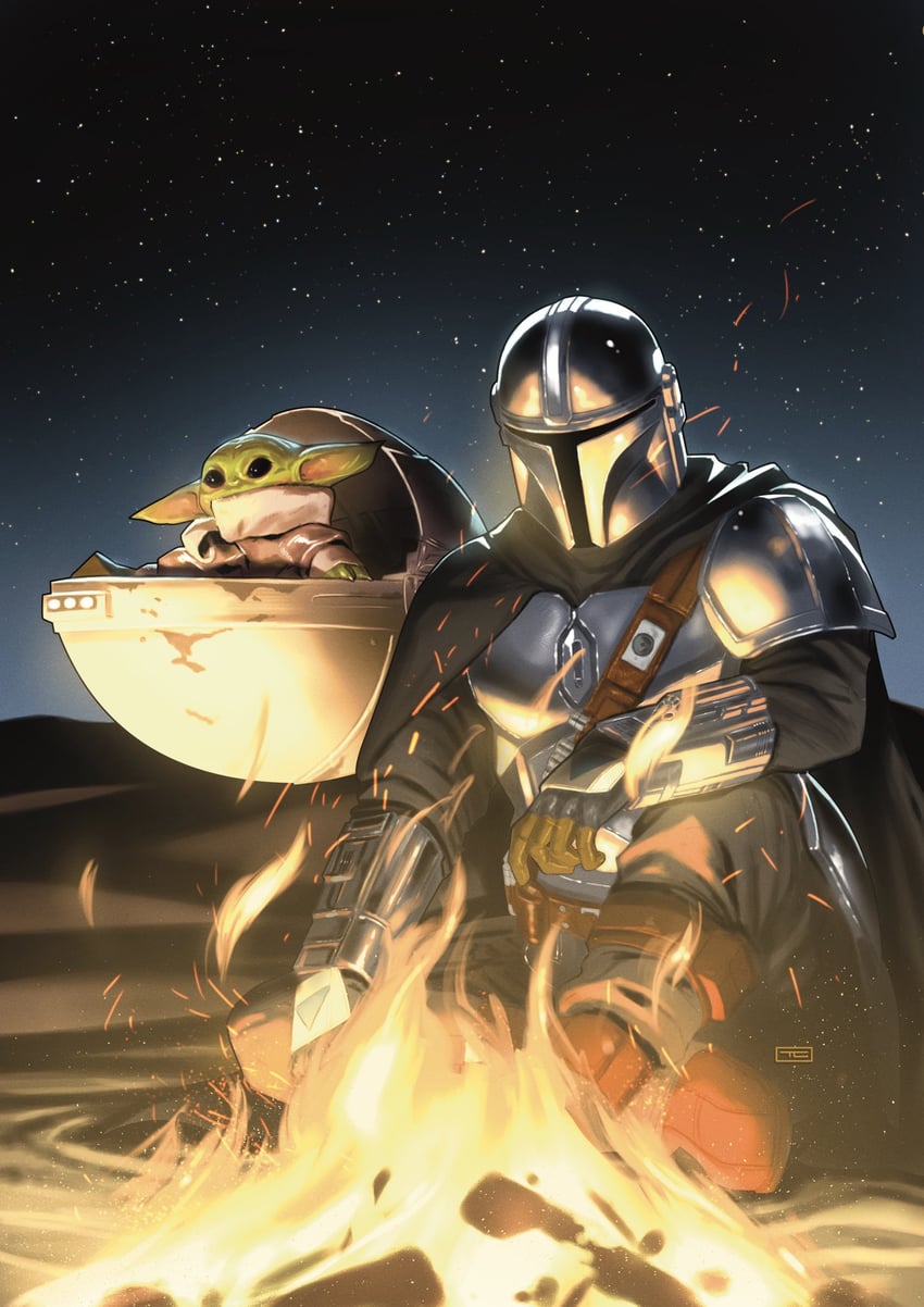 grogu and din djarin (star wars and 1 more) drawn by taurin_clarke