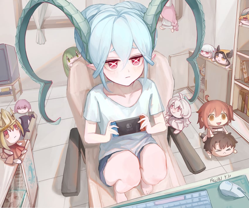 mash kyrielight, fujimaru ritsuka, tamamo, nero claudius, kama, and 9 more (fate and 1 more) drawn by feijiu