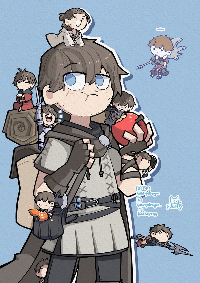 warrior of light, adventurer, paladin, ardbert hylfyst, dark knight, and 4 more (final fantasy and 1 more) drawn by whitydragon