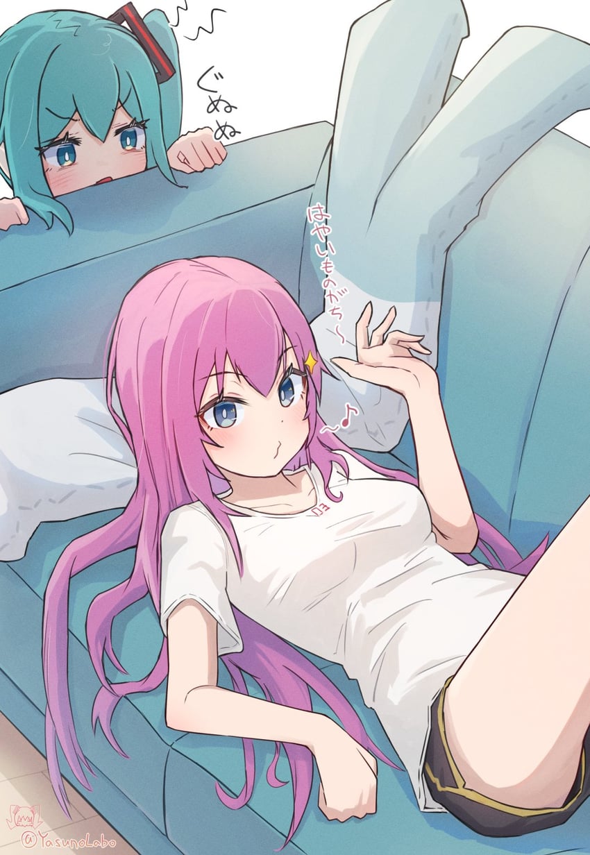 hatsune miku and megurine luka (vocaloid) drawn by yasuno-labo