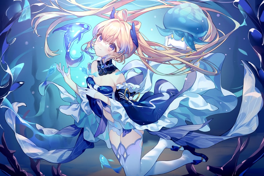 sangonomiya kokomi and fungi (genshin impact) drawn by lite_luyu