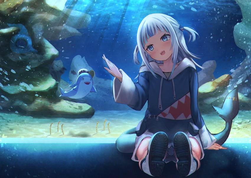gawr gura and bloop (hololive and 1 more) drawn by amane_sora