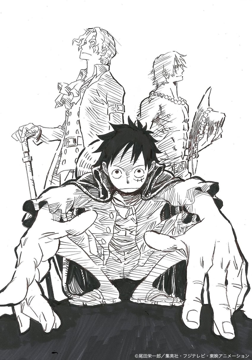 monkey d. luffy, portgas d. ace, and sabo (one piece) drawn by umakoshi_yoshihiko
