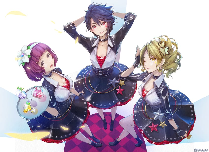 akaba yukino, ichimonji maya, and hanabishi nadeshiko (gems company) drawn by kazuhi