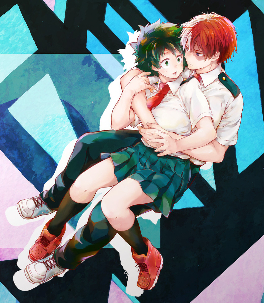 midoriya izuku and todoroki shoto (boku no hero academia) drawn by chikaya