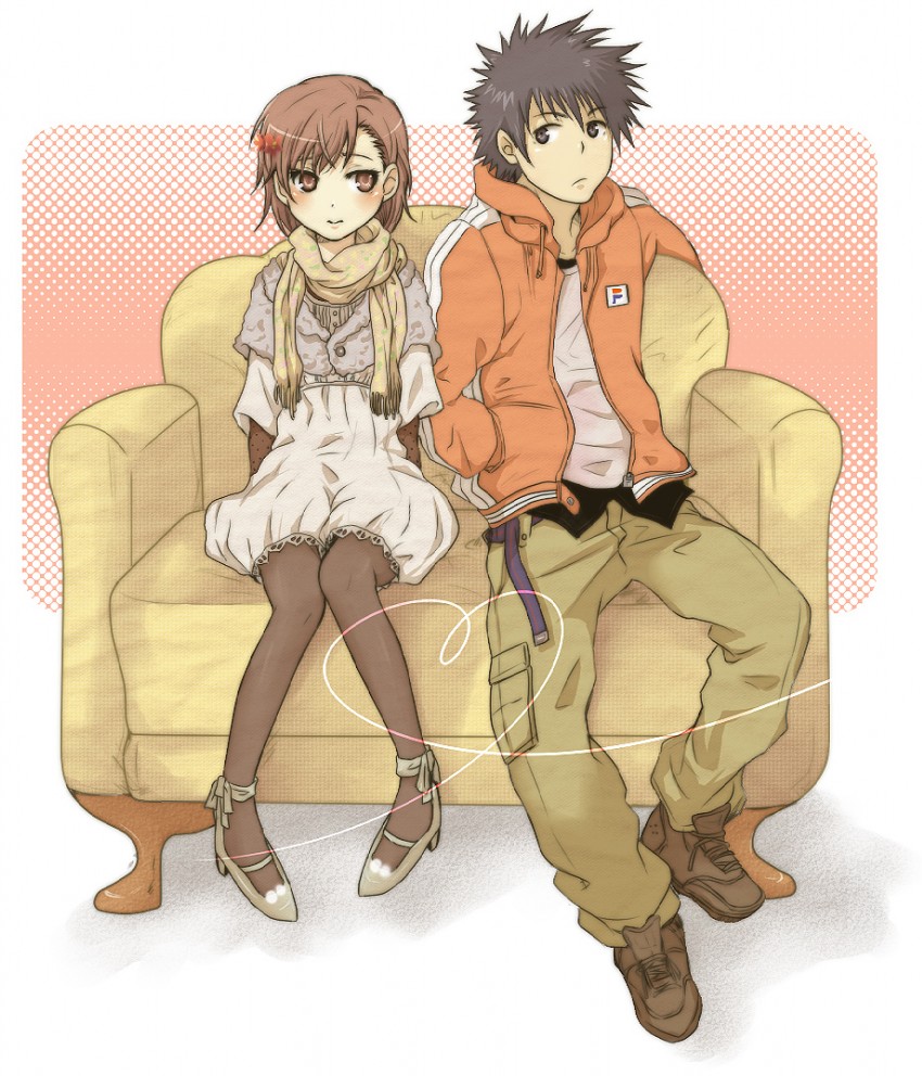 misaka mikoto and kamijou touma (toaru majutsu no index and 1 more) drawn by mayu_(airmods)