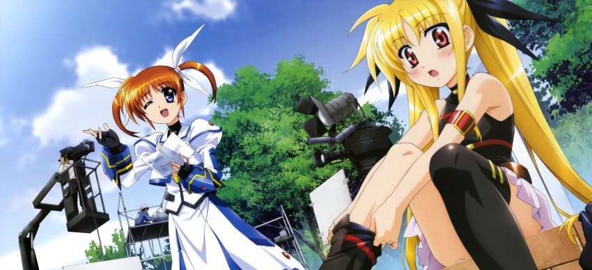 fate testarossa and takamachi nanoha (lyrical nanoha and 3 more) drawn by hashimoto_takayoshi