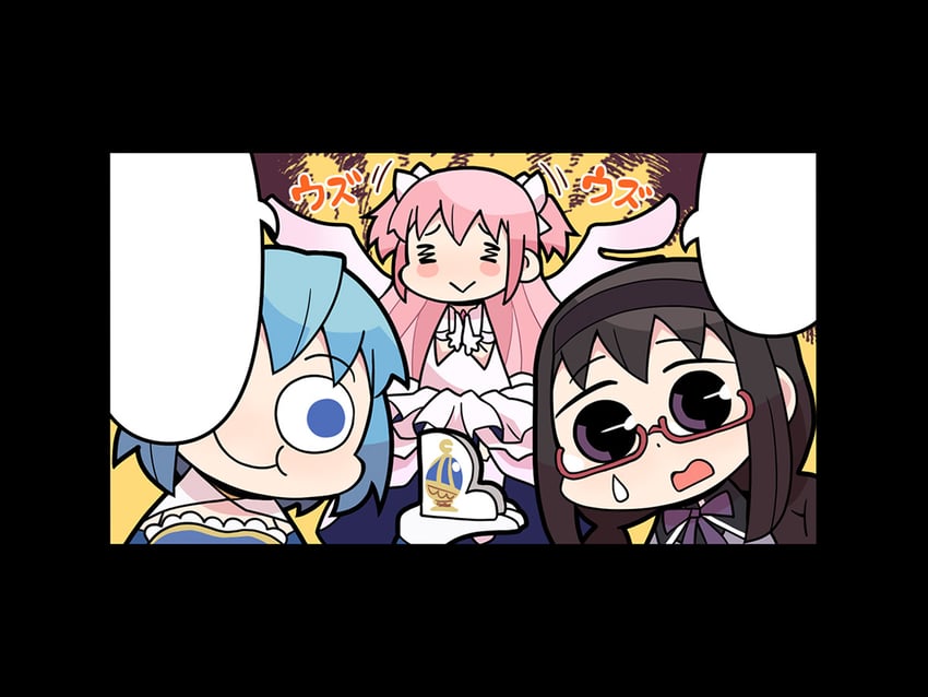 akemi homura, kaname madoka, miki sayaka, and ultimate madoka (mahou shoujo madoka magica and 1 more) drawn by papa_(shimeguru)