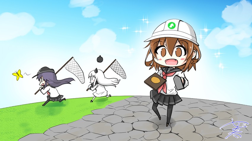 ikazuchi, akatsuki, and northern ocean princess (kantai collection and 1 more) drawn by nyonyonba_tarou
