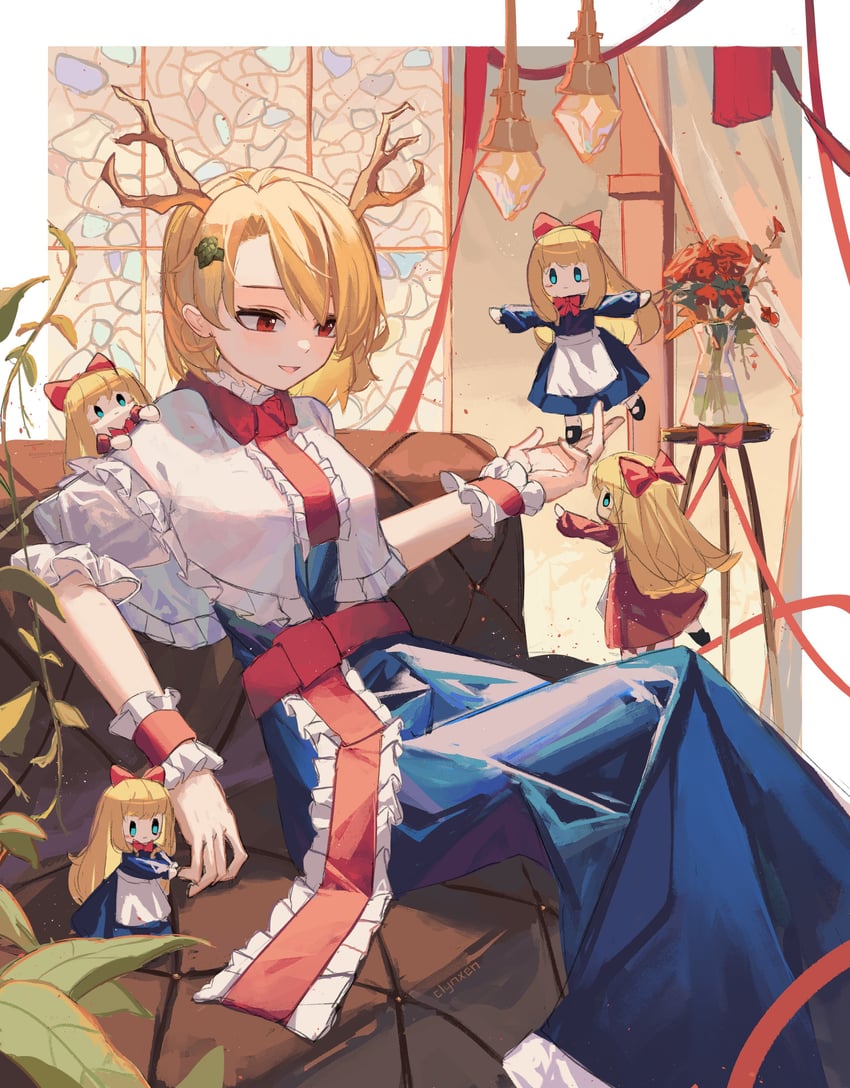alice margatroid, shanghai doll, kicchou yachie, and hourai doll (touhou) drawn by clynxen