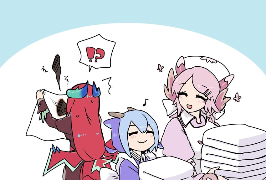 laundry dragonmaid, kitchen dragonmaid, and nurse dragonmaid (yu-gi-oh!) drawn by ei_(tdnei666)