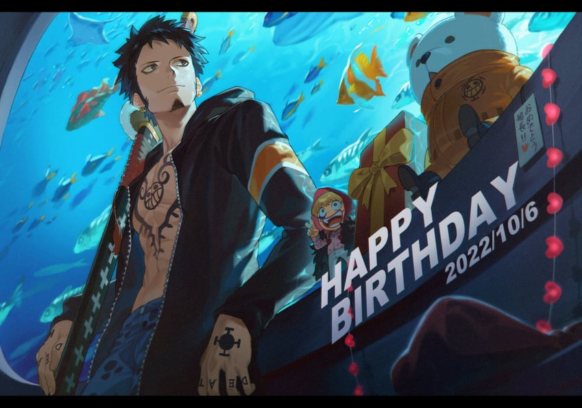 trafalgar law, donquixote rocinante, and bepo (one piece) drawn by qin_(7833198)