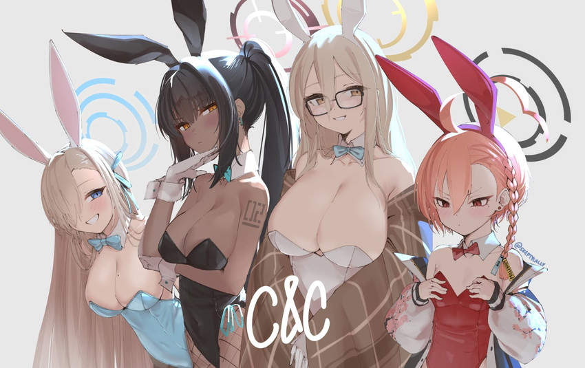 asuna, karin, neru, and akane (blue archive) drawn by skeptycally