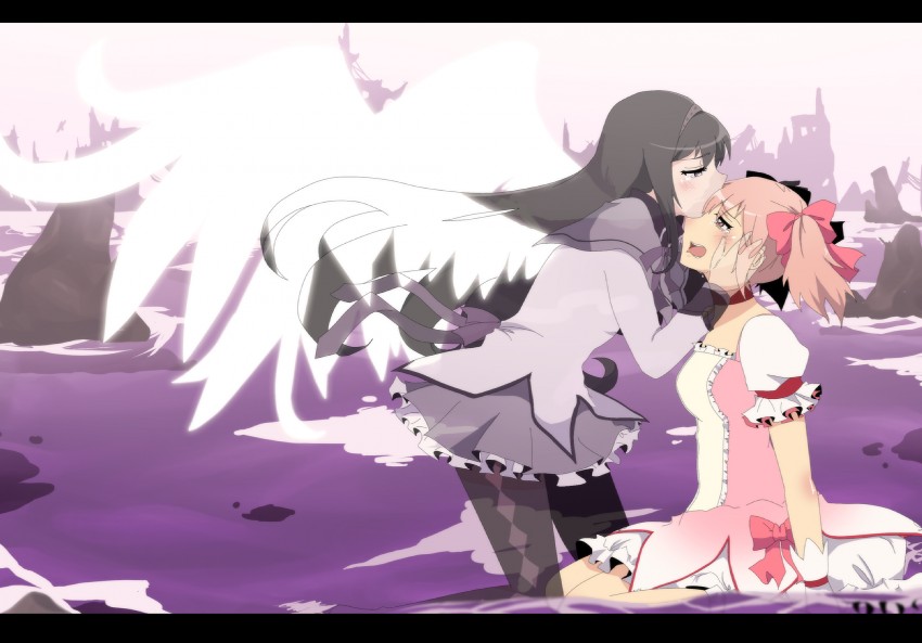 akemi homura and kaname madoka (mahou shoujo madoka magica) drawn by aidmoon