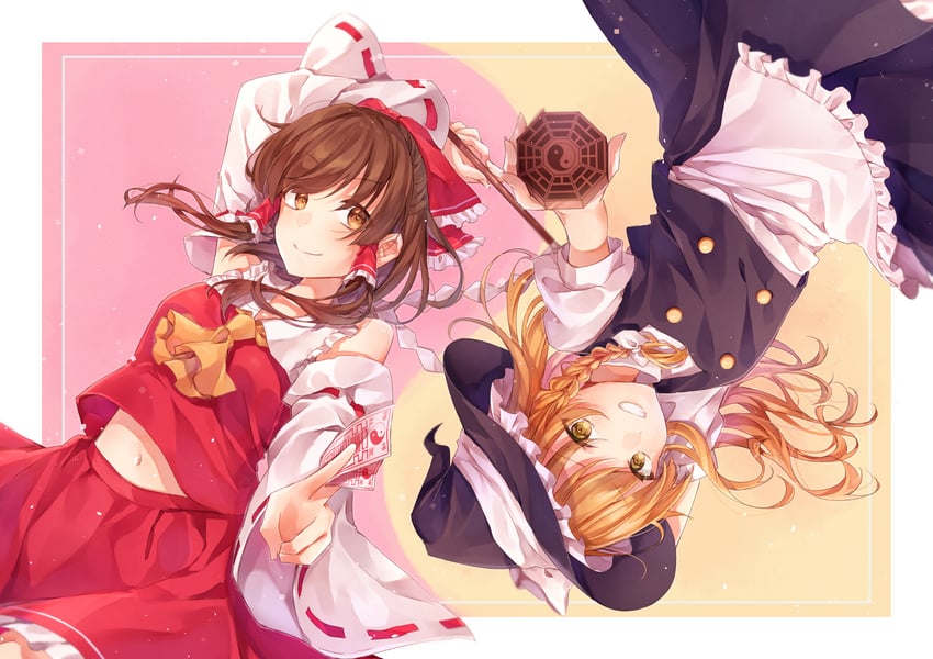 hakurei reimu and kirisame marisa (touhou) drawn by imoko_hyp