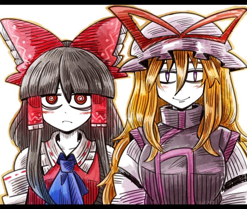 hakurei reimu and yakumo yukari (touhou) drawn by suenari_(peace)