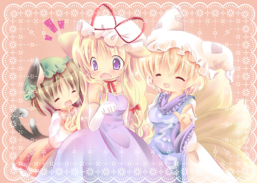 yakumo yukari, yakumo ran, and chen (touhou) drawn by fukaya_rin