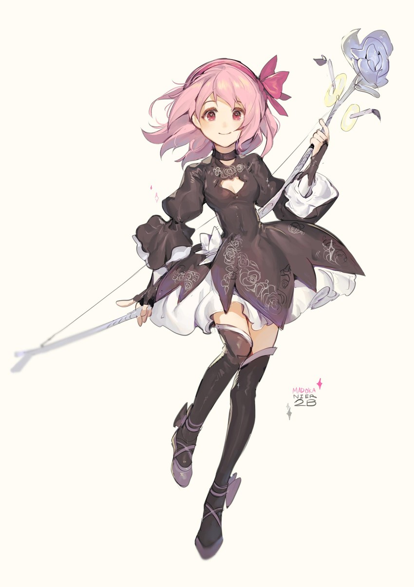 kaname madoka and 2b (mahou shoujo madoka magica and 2 more) drawn by velahka
