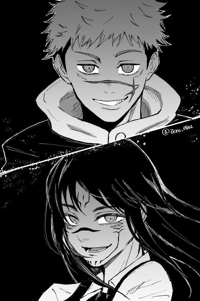 yoru and ryoumen sukuna (chainsaw man and 1 more) drawn by madaosw