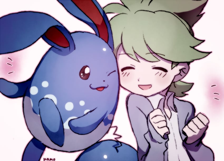 azumarill and wally (pokemon and 1 more) drawn by mari_mokomo
