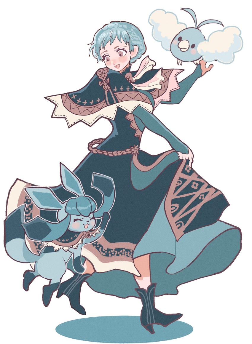 glaceon, marianne von edmund, and swablu (pokemon and 2 more) drawn by chimney_(chimney0311)