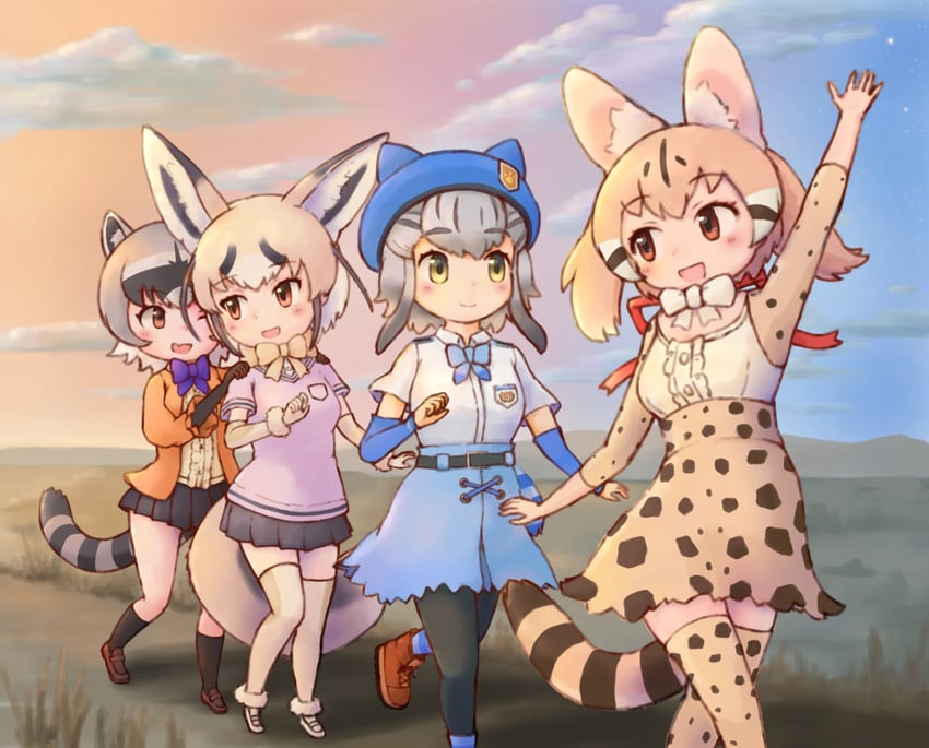 large-spotted genet, hikari, rueppell's fox, and crab-eating raccoon (kemono friends and 1 more) drawn by zzz_ansh
