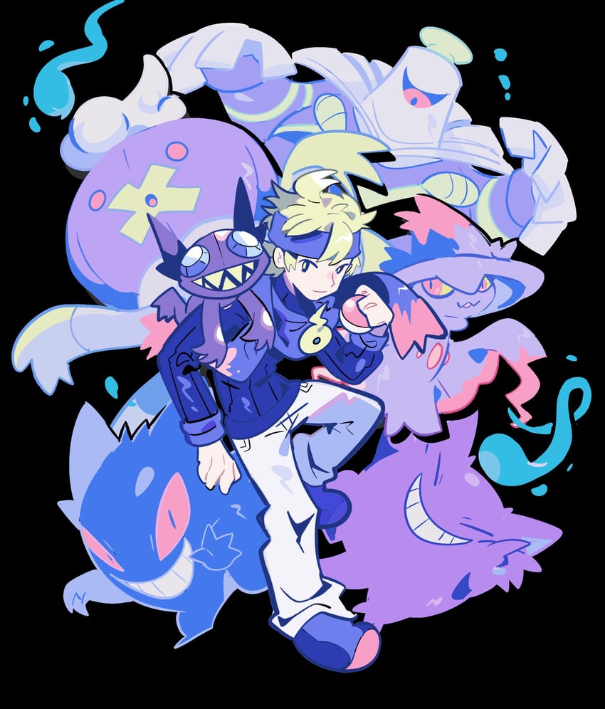 gengar, mismagius, morty, sableye, drifblim, and 1 more (pokemon and 1 more) drawn by gogeyama