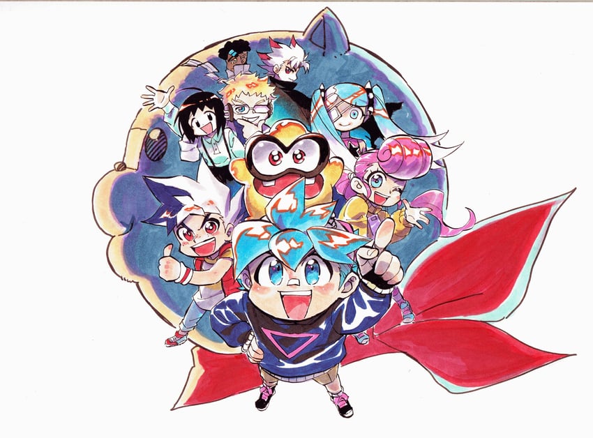 kappei, berecca, van, lucy, ron, and 5 more (ninjala and 2 more) drawn by kushabiria