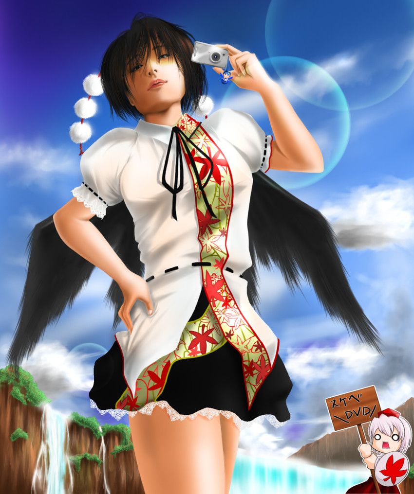 cirno, shameimaru aya, and inubashiri momiji (touhou) drawn by 7ban