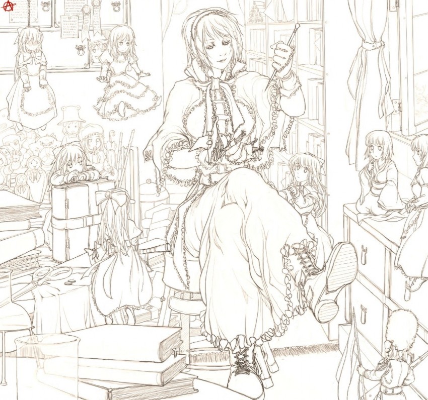 alice margatroid, moriya suwako, shanghai doll, hourai doll, air man, and 1 more (touhou and 2 more) drawn by circle_a